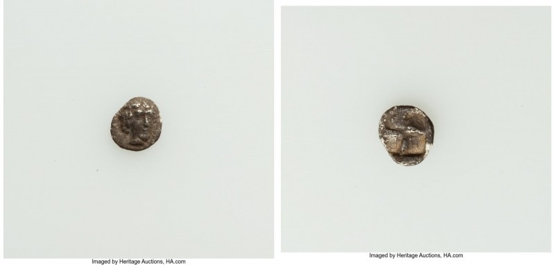 IONIA. Colophon. Ca. 500-450 BC. AR hemitetartemorion (6mm, 0.19 gm). XF. Head o...
