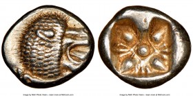 IONIA. Miletus. Ca. late 6th-5th centuries BC. AR 1/12 stater or obol (10mm). NGC AU. Milesian standard. Forepart of roaring lion right, head reverted...