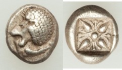 IONIA. Miletus. Ca. late 6th-5th centuries BC. AR 1/12 stater or obol (10mm, 1.17 gm). XF. Milesian standard. Forepart of roaring lion right, head rev...