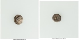 IONIA. Teos. Ca. 6th-5th centuries BC. AR tetartemorion (7mm, 0.24 gm). VF. Aeginetic standard. Archaic griffin head right, mouth open, tongue protrud...