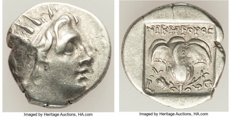 CARIAN ISLANDS. Rhodes. Ca. 88-84 BC. AR drachm (15mm, 1.90 gm, 12h). VF. Plinth...