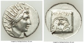 CARIAN ISLANDS. Rhodes. Ca. 88-84 BC. AR drachm (15mm, 2.09 gm, 11h). Choice VF. Plinthophoric standard, Nicagoras, magistrate. Radiate head of Helios...