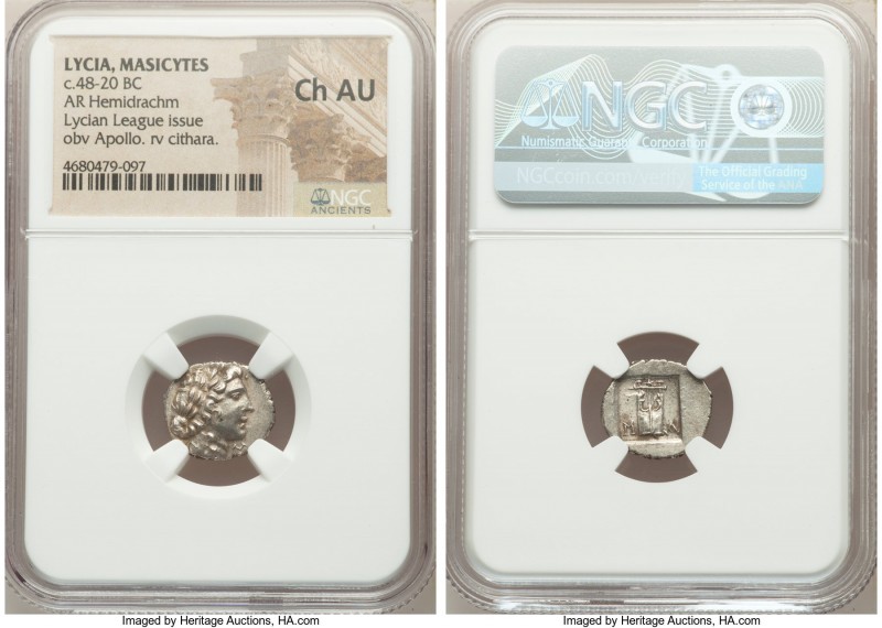 LYCIAN LEAGUE. Masicytes. Ca. 48-20 BC. AR hemidrachm (15mm, 12h). NGC Choice AU...