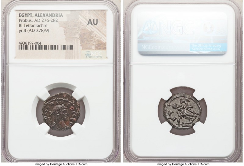 EGYPT. Alexandria. Probus (AD 276-282). BI tetradrachm (20mm, 10h). NGC AU. Date...