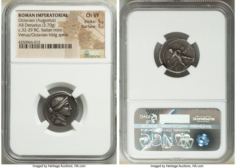 Octavian, as Sole Imperator (31-27 BC). AR denarius (19mm, 3.70 gm, 4h). NGC Cho...