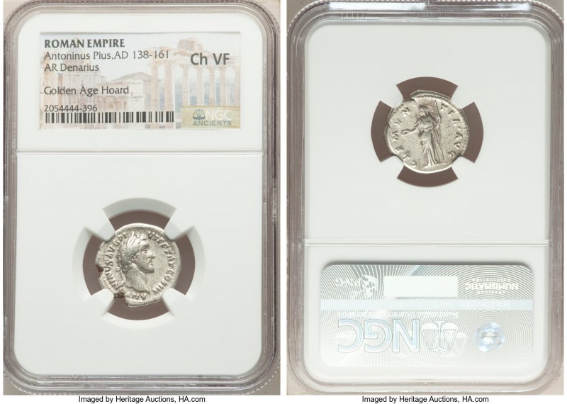 Antoninus Pius (AD 138-161). AR denarius (18mm, 6h). NGC Choice VF. Rome, AD 140...