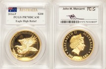 Elizabeth II gold Proof High Relief "Wedge-Tailed Eagle" 200 Dollars (2 oz) 2014-P PR70 Deep Cameo PCGS Perth mint, KM-Unl. AGW 2.000 AGW. 

HID0980...