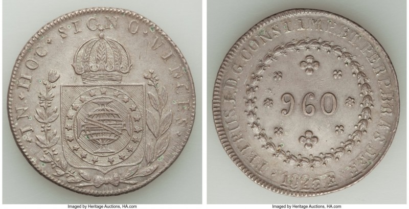 Pedro I 960 Reis 1825-R UNC (Spots), Rio de Janeiro mint, KM368.1. 40.4mm. 26.55...