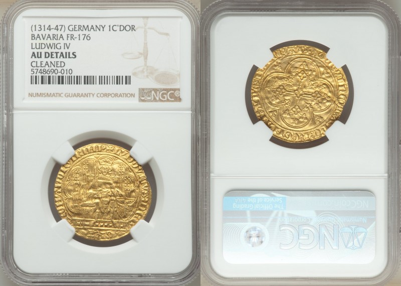 Ludwig IV gold Chaise d'Or ND (1314-1347) AU Details (Cleaned) NGC, Antwerp mint...