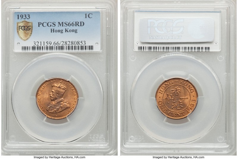 British Colony. George V Cent 1933 MS66 Red PCGS, KM17. Red with cartwheel luste...