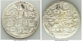 Ottoman Empire 4-Piece Lot of Uncertified Assorted Issues, 1) Abdul Hamid I 2 Zolota AH 1187 Year 5 (1778/9) - XF, KM401. 44mm. 28.09gm 2) Abdul Hamid...