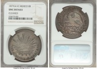 Republic 8 Reales 1877 Ga-IC UNC Details (Cleaned) NGC, Guadalajara mint, KM377.6, DP-Ga58. Gray toning with ice-blue peripherals and rose highlights....