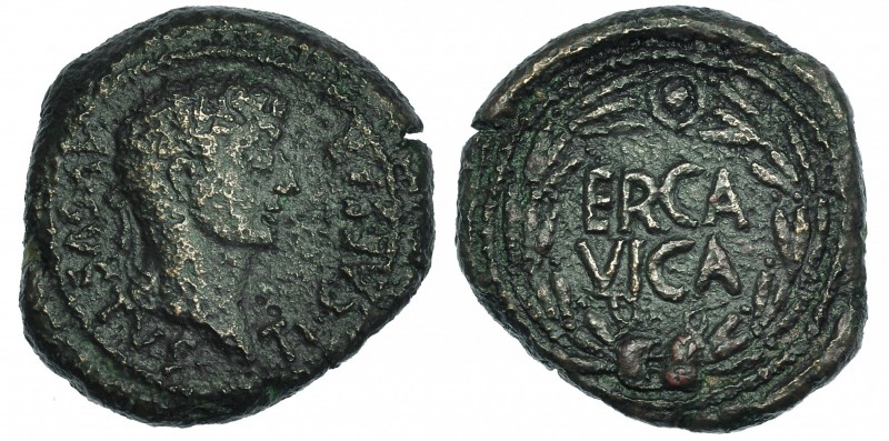 ERCAVICA. Tiberio. Semis. A/ Cabeza laureada a der.; TI CAESAR AVGVSTVS. R/ Coro...