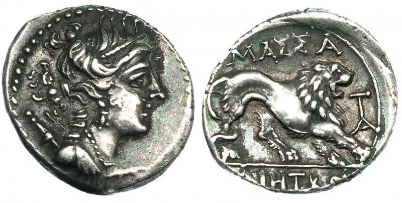 GALIA. MASSALIA. Dracma. C. 200 a.C. A/ Busto de Ártemis a der. R/ León a der.; ...