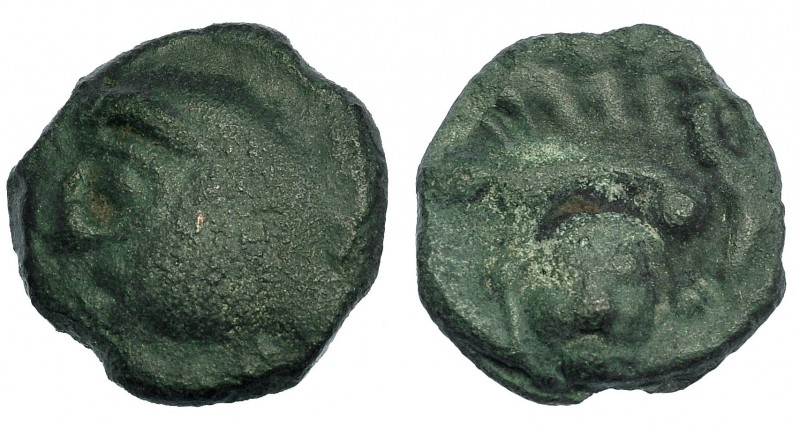 GALIA. Leucos. Potin (c. 100-50 a.C.). A/ Cabeza a izq. R/ Jabalí a izq., debajo...