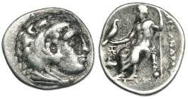 MACEDONIA. ALEJANDRO III. Dracma. Abido (c. 328-323 a.C.). R/ Delante de Júpiter monograma y prótomo de Pegaso. AR 4,19 g. PRC-1506. Pequeñas concreci...