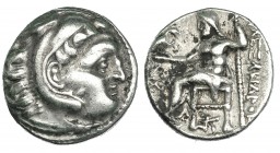 MACEDONIA. ALEJANDRO III. Dracma. Colofón (c. 319-310 a.C.). R/ Debajo del trono monograma, delante SC. AR 4,15 g. PRC-1794. Leves oxidaciones. MBC-/M...