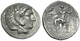 MACEDONIA. ALEJANDRO III. Tetradracma. Side (325-320 a.C.). R/ Delante del trono corona y debajo D I. AR 16,8 g. PRC-2949, Punzón en anv. y leves eros...