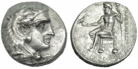 MACEDONIA. ALEJANDRO III. Tetradracma. Biblos (c. 330-320 a.C.). R/ Delante del trono mongrama AP. AR 16,48 g. PRC-3426. Leves erosiones. EBC-.
