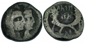 NABATEA. ARETAS IV ( 9 a.C.-40 d.C.). AE-19. A/ Bustos de los reyes. R/ Dos cornucopias; ley. en arameo. SGI-5699. BC+.