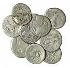 Lote 10 piezas: 8 denarios de República, 1 denario de Marco Antonio y 1 denario de Augusto. RC.