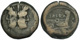 As. Roma (150 a.C.). R/ SAFRA sobre proa. AE 21,37 g. CRAW-206.2. Cospel abierto. BC+.