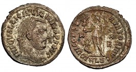 LICINIO I. Follis. Alejandría (316-317). R/ Júpiter con victoria y cetro; delante águila con corona; en campo K-X/B, en exergo ALE; IOVI CONSERVATORI....