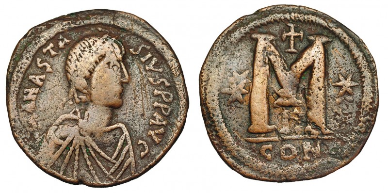 ANASTASIO I. Follis. Constantinopla (498-518). R/ Marca de oficina G. SBB- 19. F...