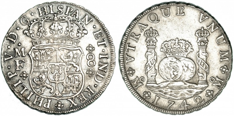 8 reales 1742. México MF. VI-1150. Levísimas oxidaciones marinas. MBC+.