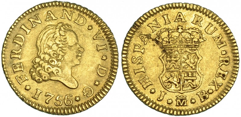 1/2 escudo. 1756. Madrid. JB. VI-414. Raya en rev. MBC+.