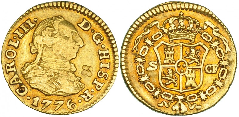 1/2 escudo. 1776. Sevilla. CF. VI-1085. Contramarca en anv. MBC. Escasa.