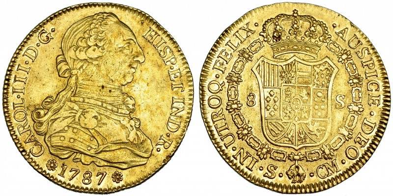 8 escudos. 1787. Sevilla. CM. VI-1782. R.B.O. MBC/MBC+.