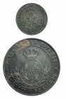Lote 2 piezas: 1 céntimo de escudo 1867 y 5 céntimos 1866. Segovia OM. MBC+.