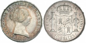 10 reales. 1853. Barcelona. VI-438. Bonita pátina. EBC+.