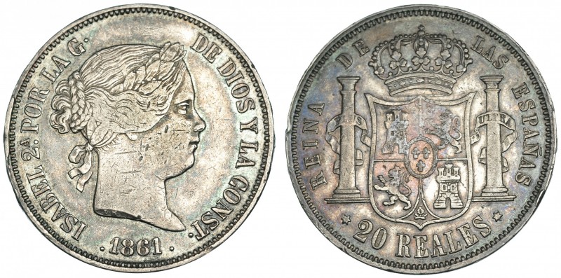 20 reales. 1861. Madrid. VI-517. Rayitas y golpecitos. MBC-