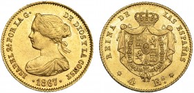 4 escudos. 1867. Madrid. VI-572. B.O. EBC.