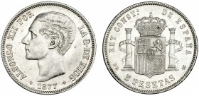 5 ptas. 1877*18-77. Madrid. DEM. VII-83. Pequeñas marcas. EBC-.