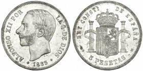 5 pesetas. 1885* 18-87. Madrid. MSM. VII-93. Pequeñas marcas. R.B.O. EBC-.