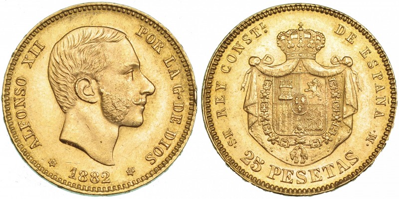 25 pesetas. 1882* 18-82. Madrid. MSM. VII-111. Pequeña rebaba en gráfila. EBC.