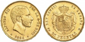 25 pesetas. 1884* 18-84. Madrid. MSM. VII-113. EBC-.