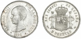 5 pesetas. 1890*18-90. Madrid. MPM. VII-180. B.O. EBC.