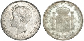 5 pesetas. 1898* 18-98. Madrid. SGV. VII-190. Ligera pátina. SC.