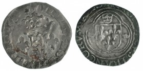 FRANCIA. Lote 2 monedas: blanca Carlos VII (1422-61) y doble sol Parisis fecha invisible Enrique III. BC+/MBC-
