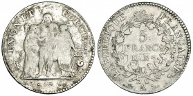 FRANCIA. 5 francos. Año 7 A. KM 639.1. BC-/BC+.