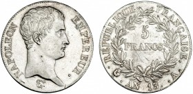 FRANCIA. Napoleón Bonaparte. 5 francos. AN. 13 A. KM-662.1. Rayitas. MBC+.