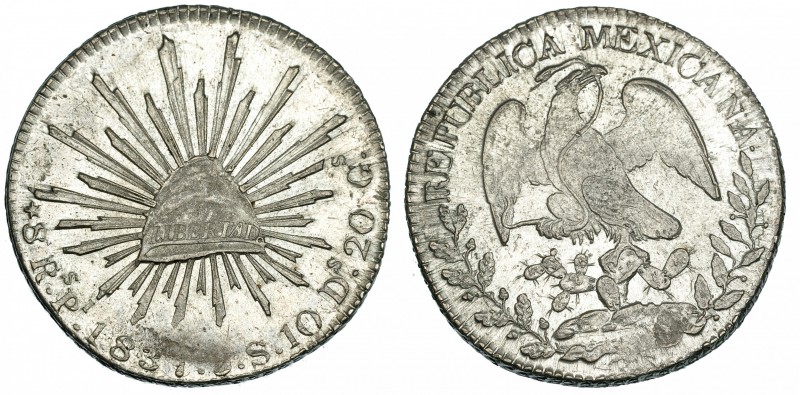 MÉXICO. 8 reales. 1837. JS. San Luis de Potosí. KM-377.12. Pequeño vano. B.O. EB...