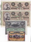 BANCO ESPAÑOL DE LA ISLA DE CUBA. Lote 4 billetes: 5, 10 y 50 pesos con y sin PLATA en rev. Mayo 1896. De MBC a EBC.