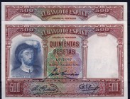 BANCO DE ESPAÑA. 500 pesetas. 4-1931. Pareja correlativa. Sin serie. ED-C12. SC.