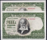 BANCO DE ESPAÑA. 1000 pesetas. 12-1951. Lote 2 billetes. Serie A. ED-D64a. EBC-.