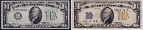 ESTADOS UNIDOS DE AMÉRICA. Lote dos billetes 10 dólares. 1934. TEN sobre amarillo y sobre verde. Pick-430 y Pick 415. BC y MBC-.
